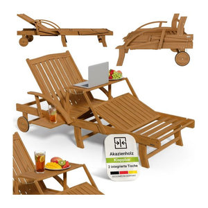 Juskys Sonnenliege SunScape Gartenliege aus Akazie in Natur, klappbar mit Klapptisch, B/T/H: 196 x 72,5 x 30 cm