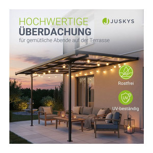 Juskys Terrassenüberdachung Borneo aus Aluminium mit Doppelstegplatten in Anthrazit, 3 x 3 m