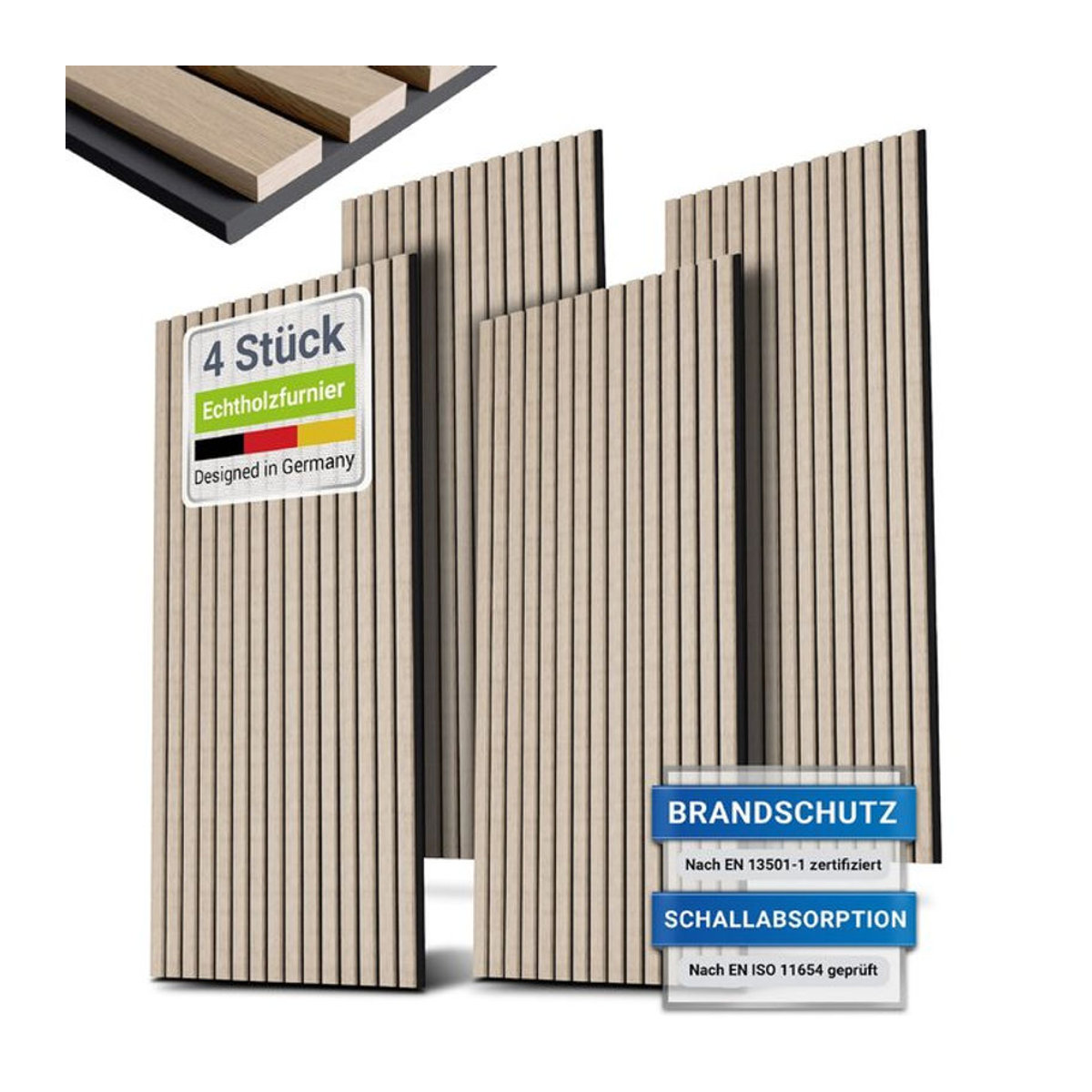 Juskys Wandpaneele Akustik 4er Set aus Holzfurnier in Eiche Natur Hell, B/H: 60 x 120 cm - Bild 4