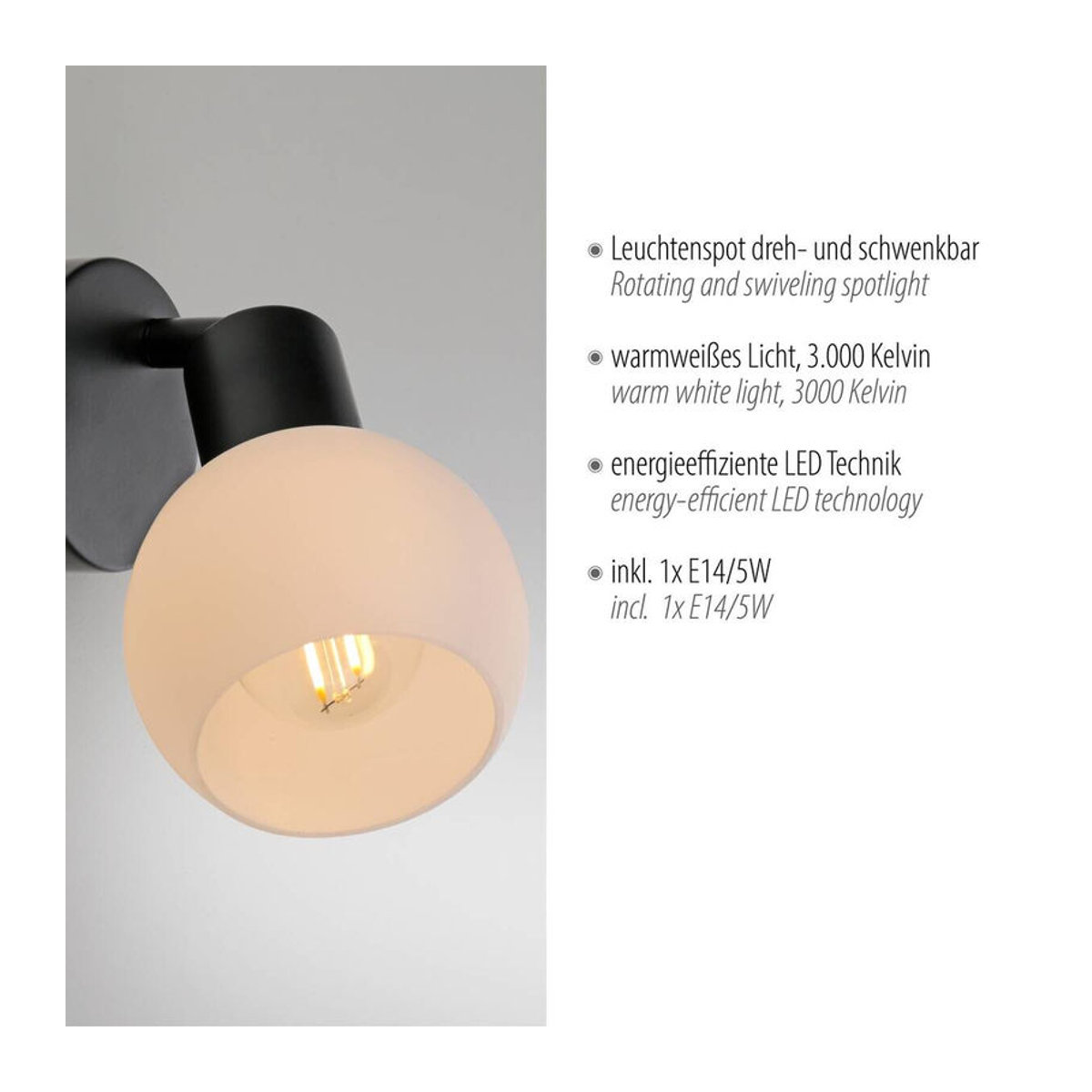 Just Light Deckenspot Strahler Schwarz E14 B/H/L: 14 x 18 x 14 cm - Bild 3