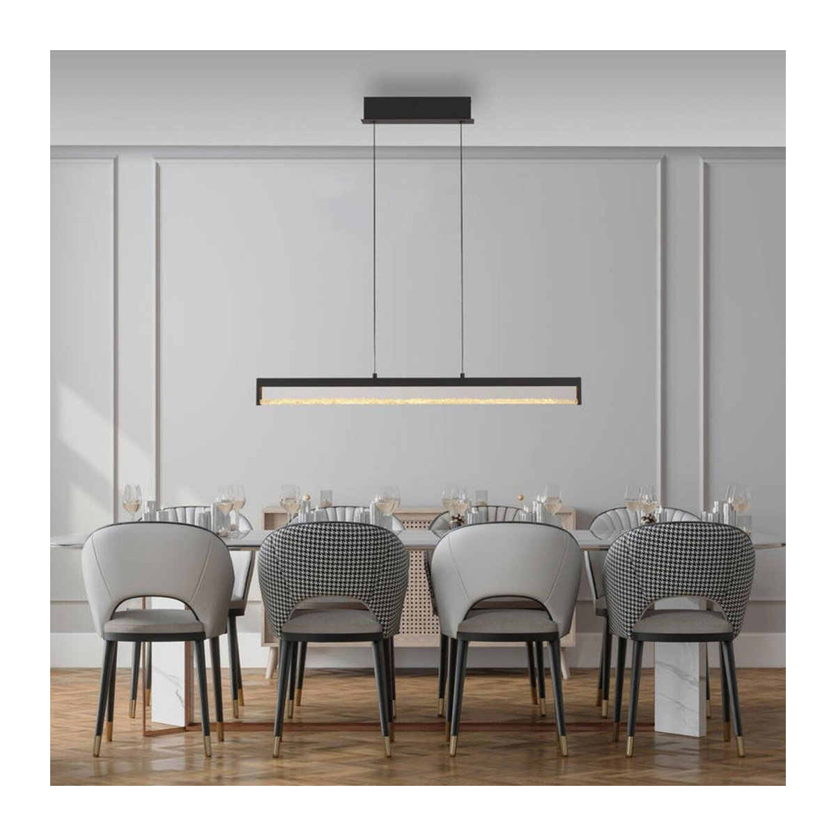 Just Light LED-Pendelleuchte aus Metall in Schwarz, modern und minimalistisch, B/H/T: 100 x 9 x 40 cm - Bild 4