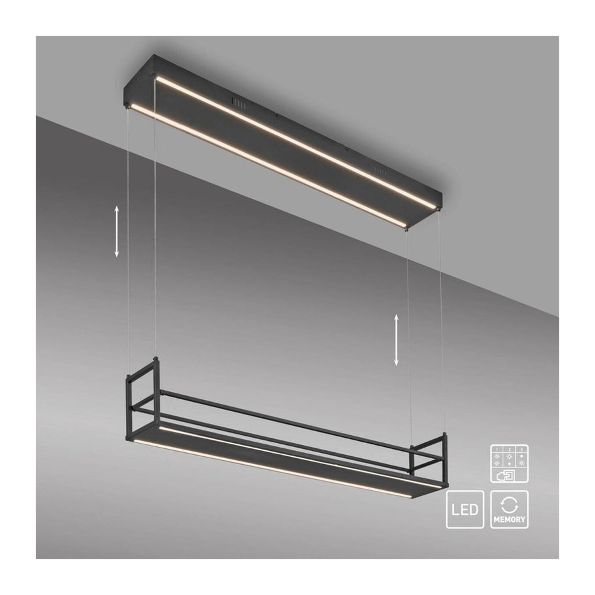 Just Light LED-Pendelleuchte Sontura Schwarz Modern Minimalistisch B/H/L: 17,1 x 120 x 103,6 cm - Bild 2