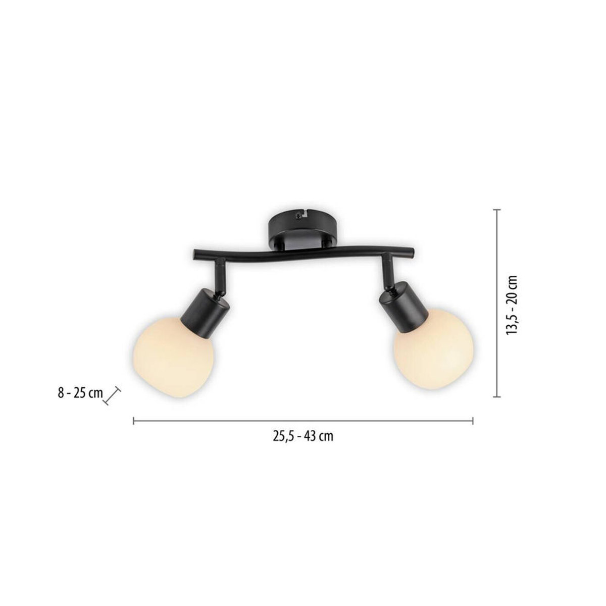 Just Light Loki Deckenspot Strahler Schwarz B/H/L: 25 x 20 x 43 cm E14 2 Brennstellen - Bild 2