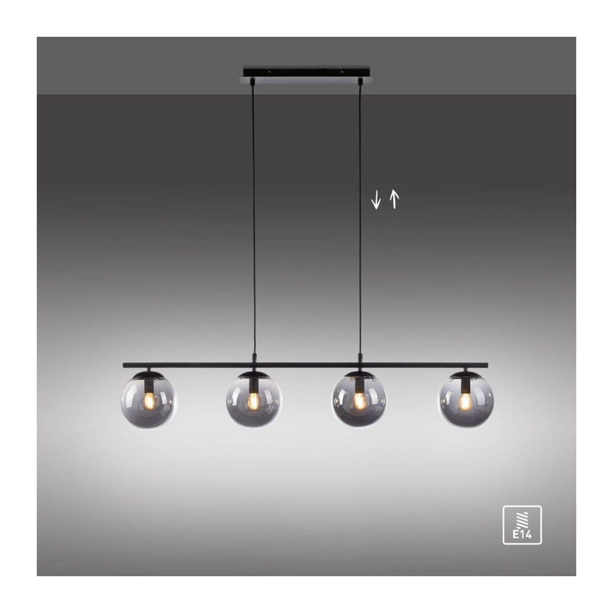 Just Light Pendelleuchte BIG WIDOW in Schwarz aus Metall und Rauchglas mit 4 E14 Fassungen, B/H: 100 x 150 cm - Bild 2