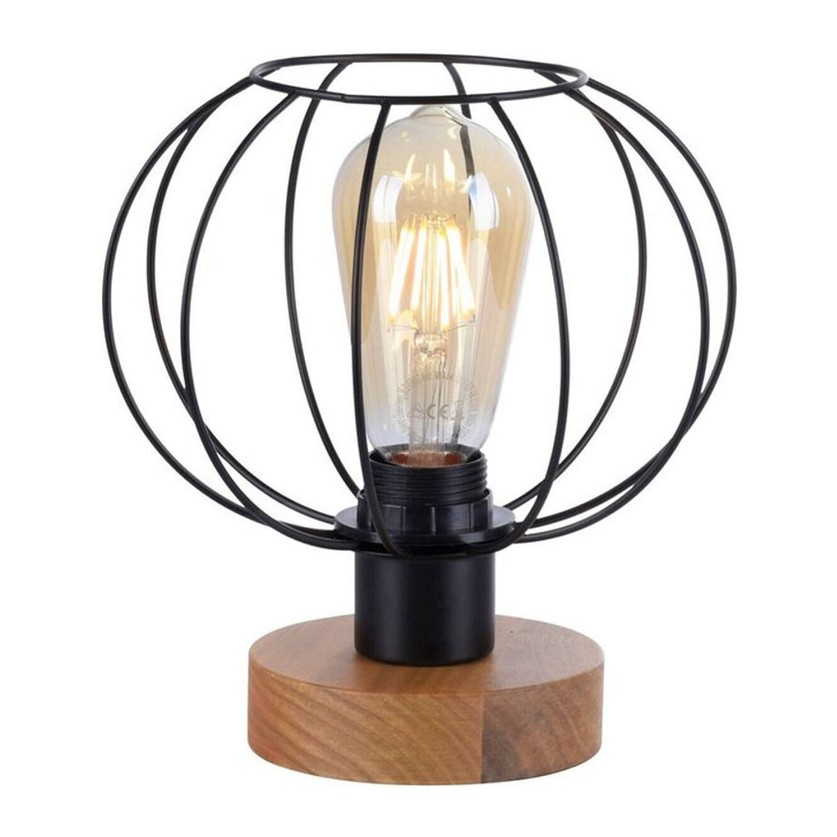 Just Light Tischleuchte in Schwarz im modernen Industrial-Design mit E27 Fassung aus Metall und Holz - Bild 1