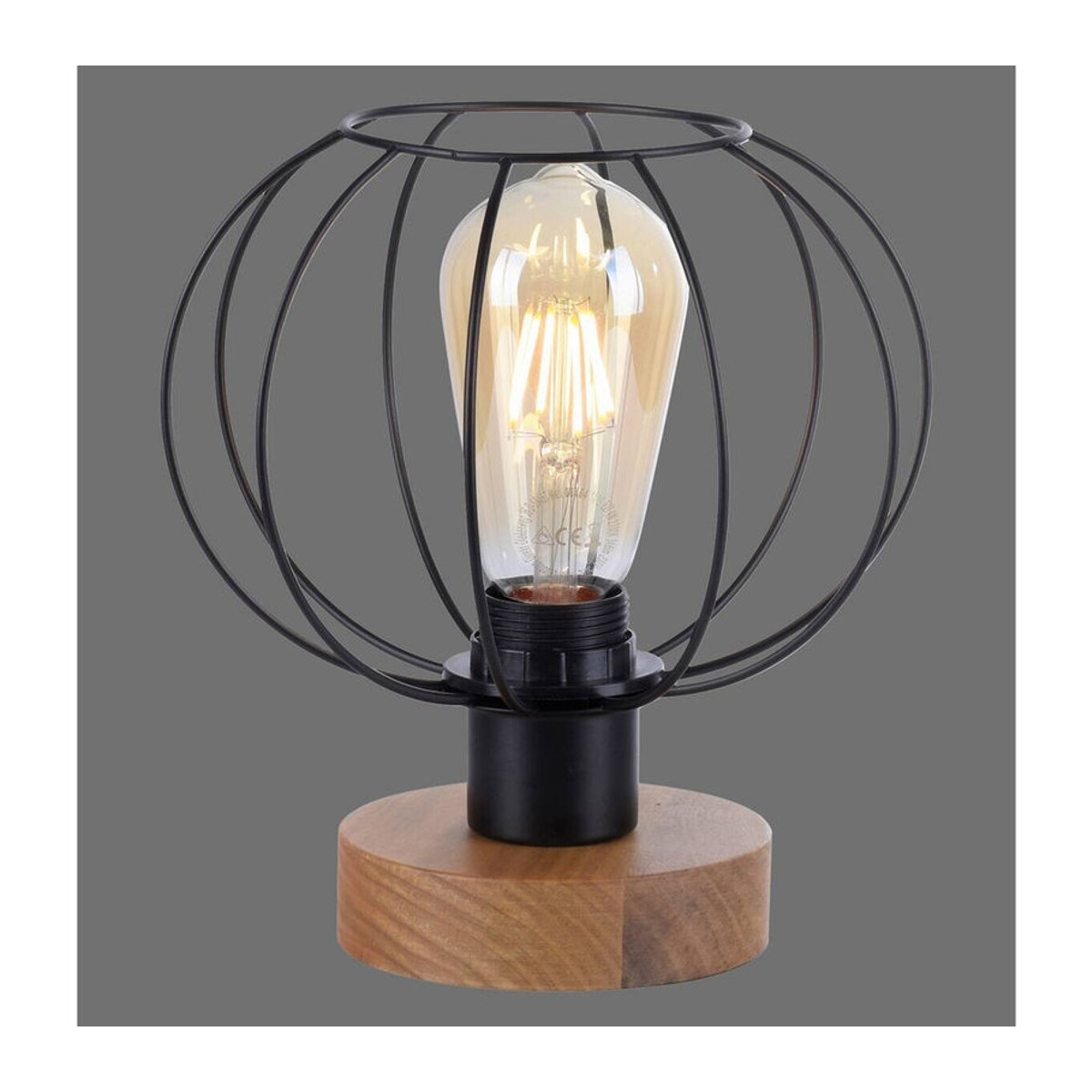 Just Light Tischleuchte in Schwarz im modernen Industrial-Design mit E27 Fassung aus Metall und Holz - Bild 2