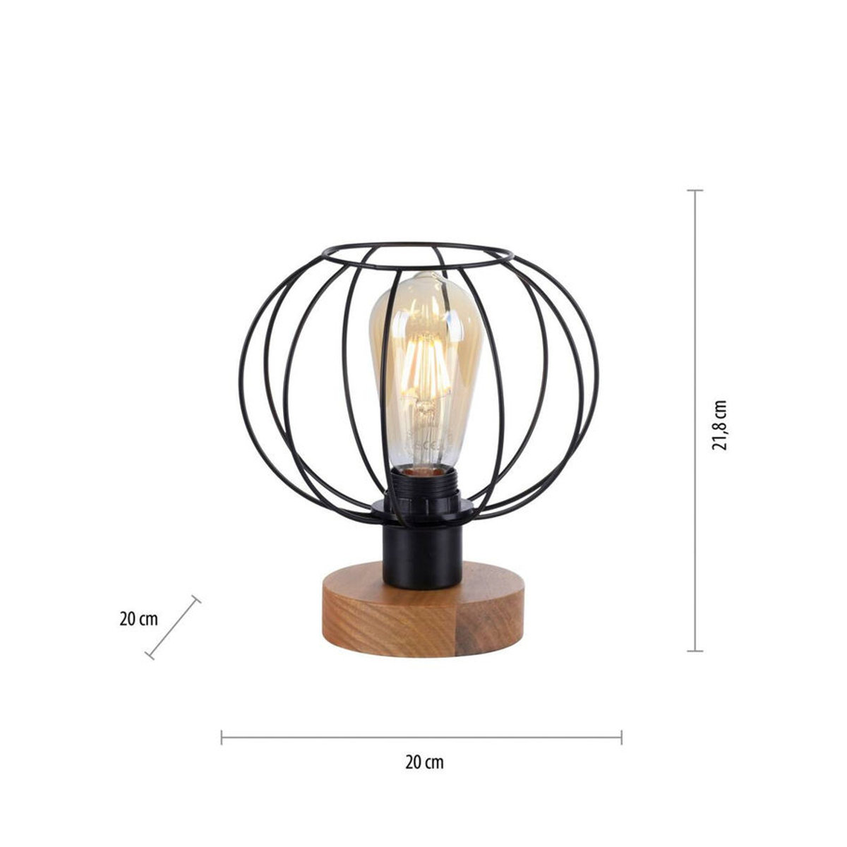 Just Light Tischleuchte in Schwarz im modernen Industrial-Design mit E27 Fassung aus Metall und Holz - Bild 3