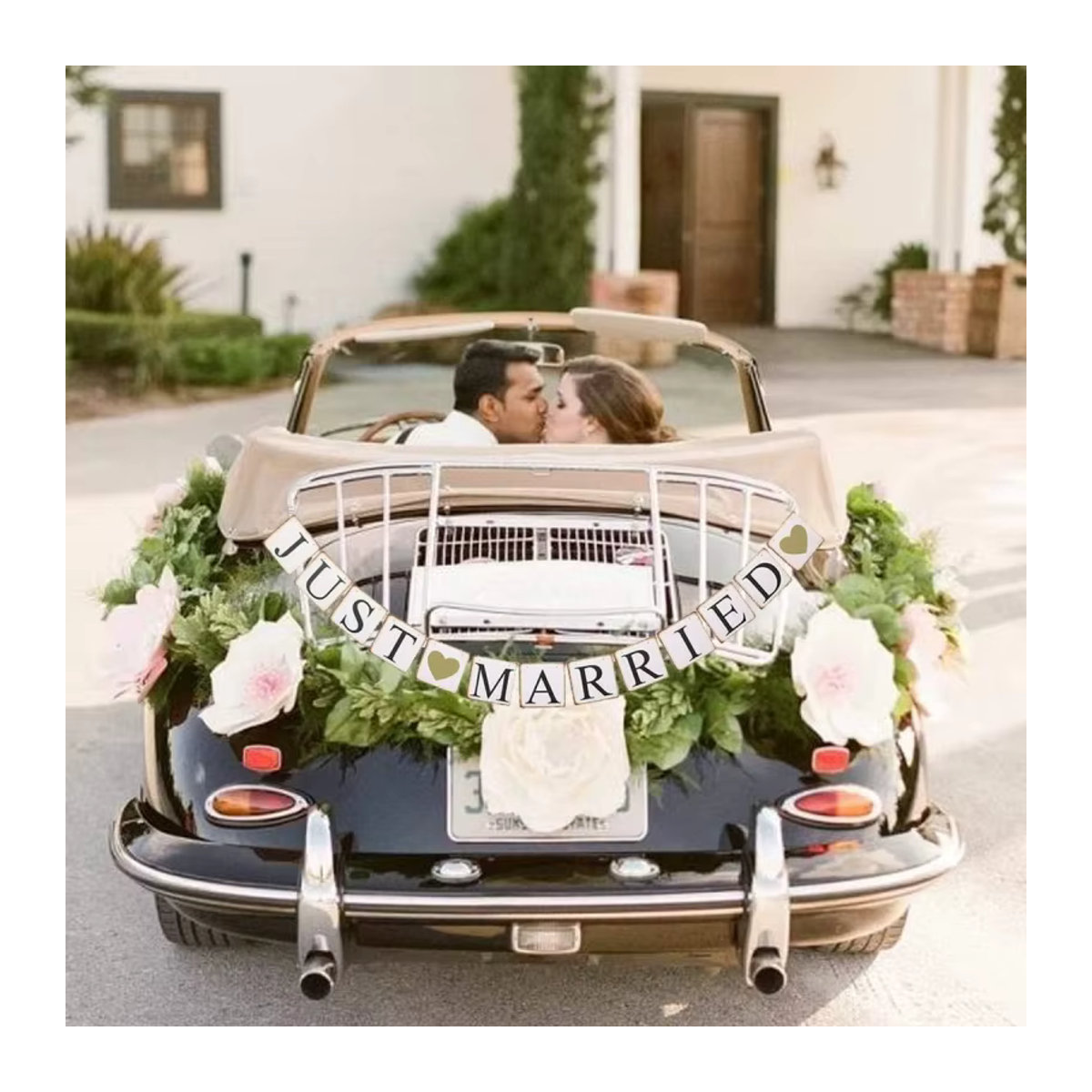 JUST Married Banner Goldglitter Hochzeit Dekoration mit Wimpeln in Gold und Schwarz - Bild 5