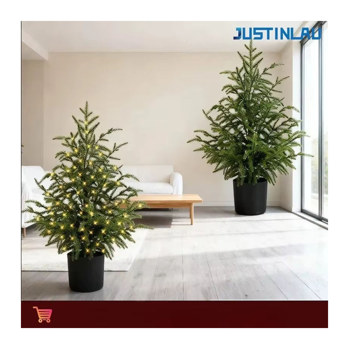 JUSTINLAU Künstliche Norfolk Kiefer als Topfpflanze in Grün zur Weihnachtsdekoration für Zuhause oder Büro, Höhe: 60,96 cm - Bild 2