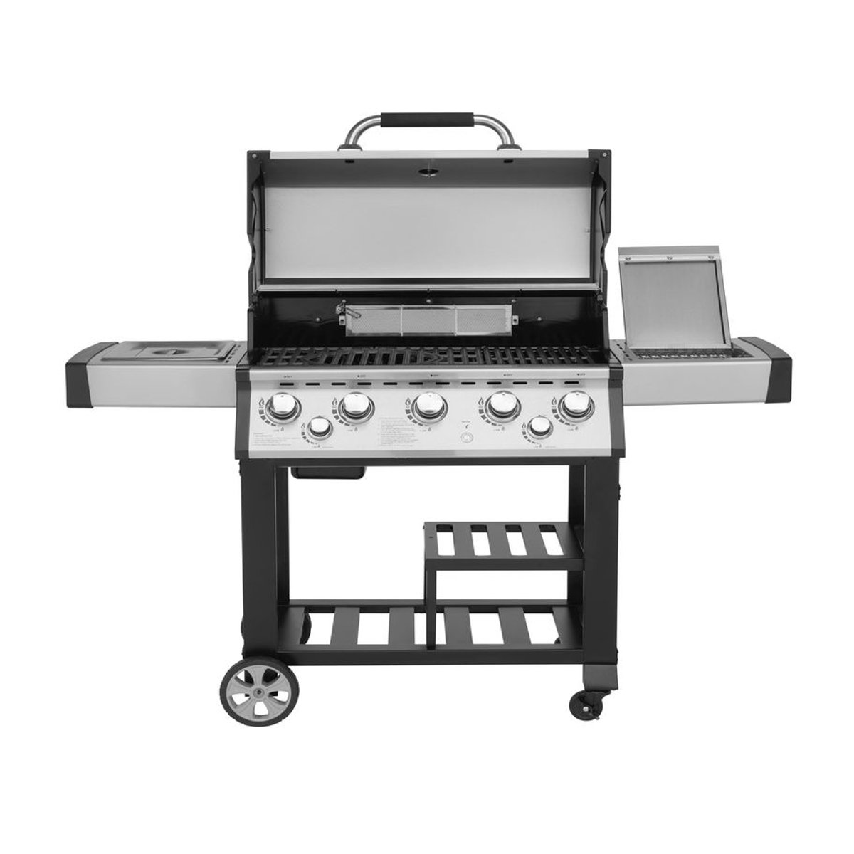 Justus Gasgrill Mars Standgrill mit 5+2 Brennern in Silber und Schwarz mit offenen Ablagen und Gusseisen-Komponenten - Bild 2