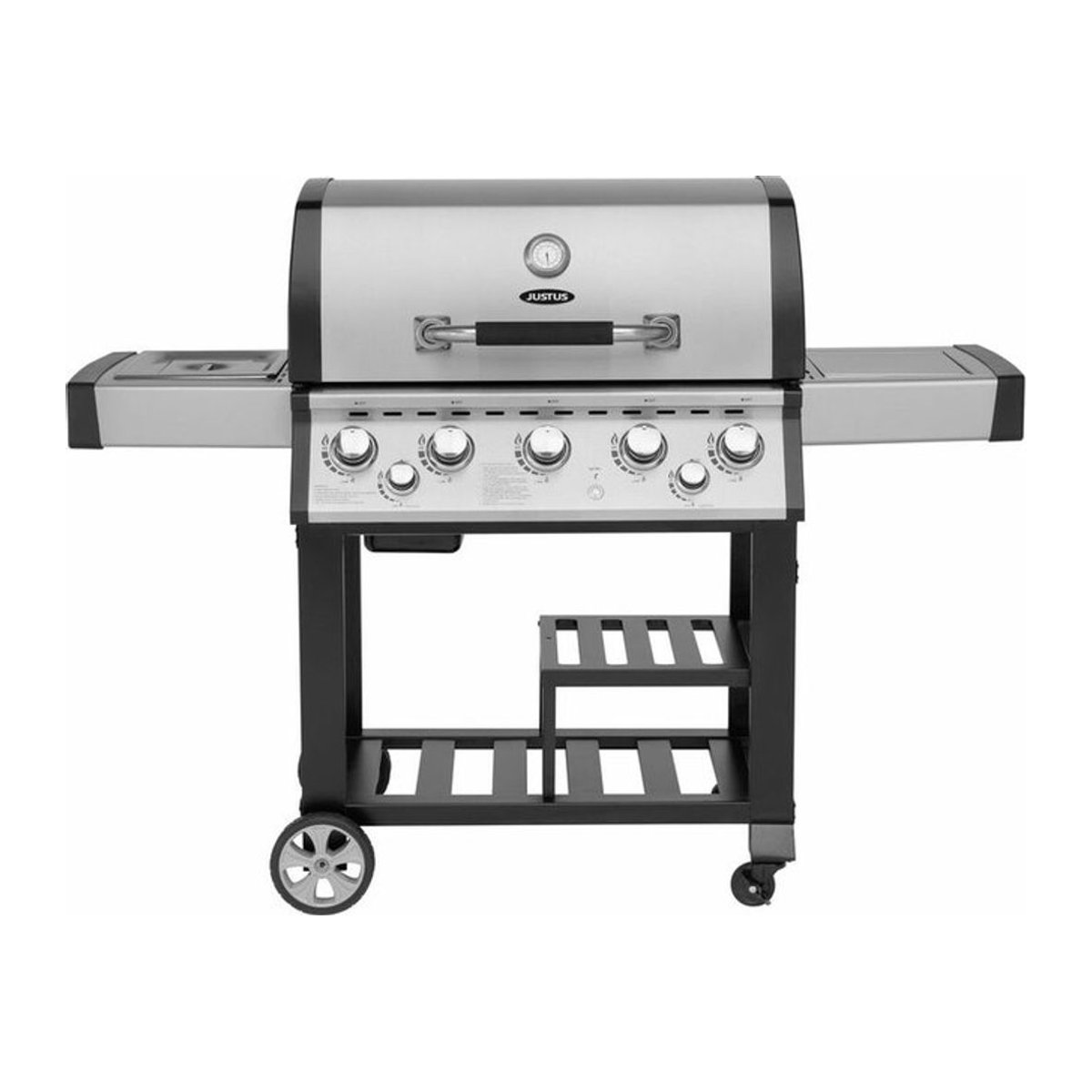 Justus Gasgrill Mars Standgrill mit 5+2 Brennern in Silber und Schwarz mit offenen Ablagen und Gusseisen-Komponenten - Bild 4