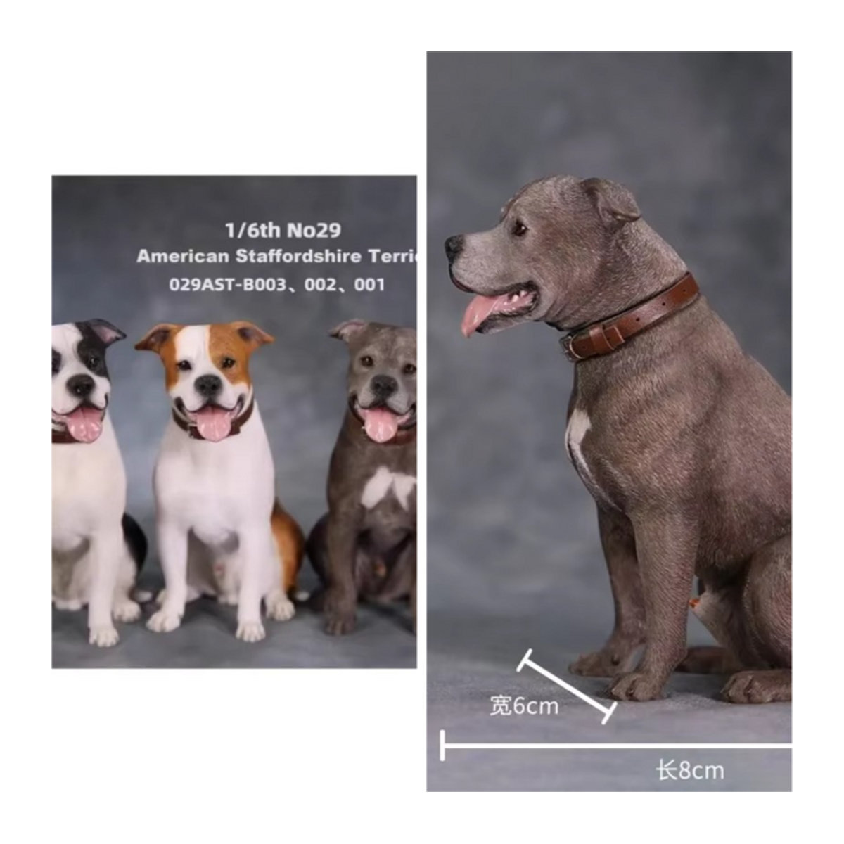 JXK Staffordshire Terrier Modellfigur im 1/6 Maßstab aus Kunstharz in Grau - Bild 1