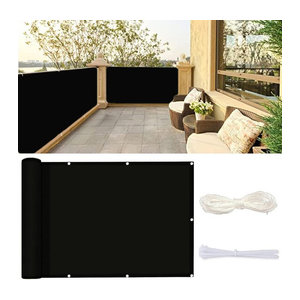 JYMCW Balkon-Sichtschutz aus Polyester als Gartenzaun-Abdeckung und Outdoor-Sonnenschutz in Schwarz, Breite: 300 cm, Höhe: 80 cm