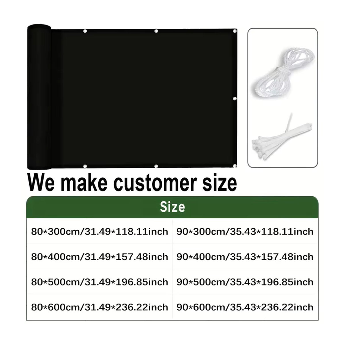 JYMCW Balkon-Sichtschutz aus Polyester als Gartenzaun-Abdeckung und Outdoor-Sonnenschutz in Schwarz, Breite: 300 cm, Höhe: 80 cm - Bild 2