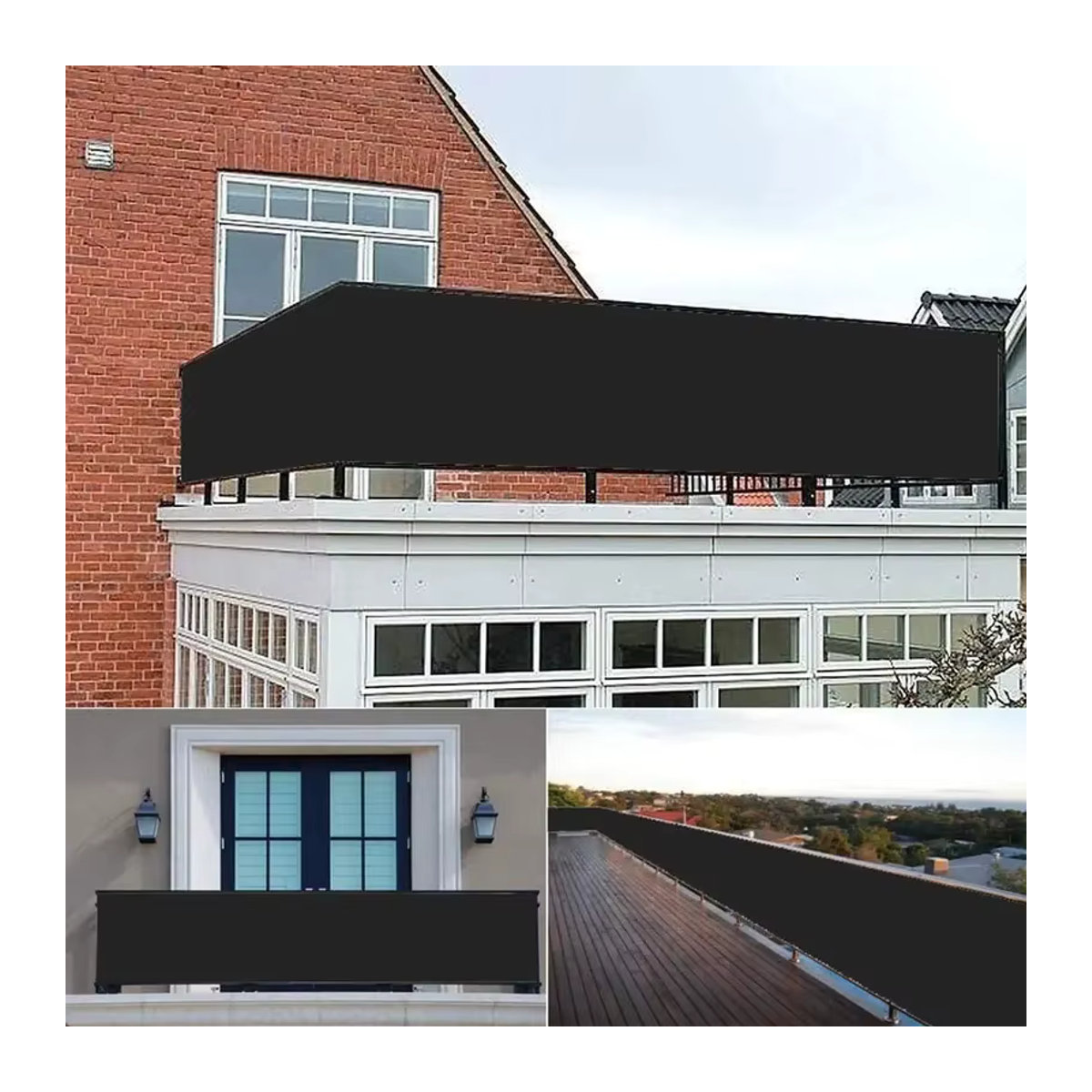 JYMCW Balkon-Sichtschutz aus Polyester als Gartenzaun-Abdeckung und Outdoor-Sonnenschutz in Schwarz, Breite: 300 cm, Höhe: 80 cm - Bild 5
