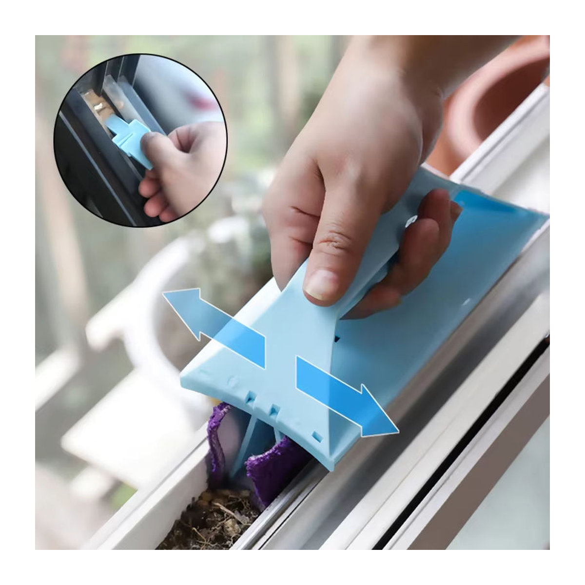 JYN Faltbarer Fenster- und Nutreinigungspinsel in Blau zur Reinigung von Schiebetüren, Tisch und Fugen - Bild 5