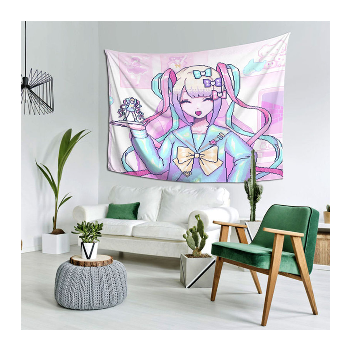 K-AN-G-EL Nso Wandteppich Peach Hellbeige im Anime-Stil mit Porträt-Motiv, B: 150 cm, H: 90 cm - Bild 1