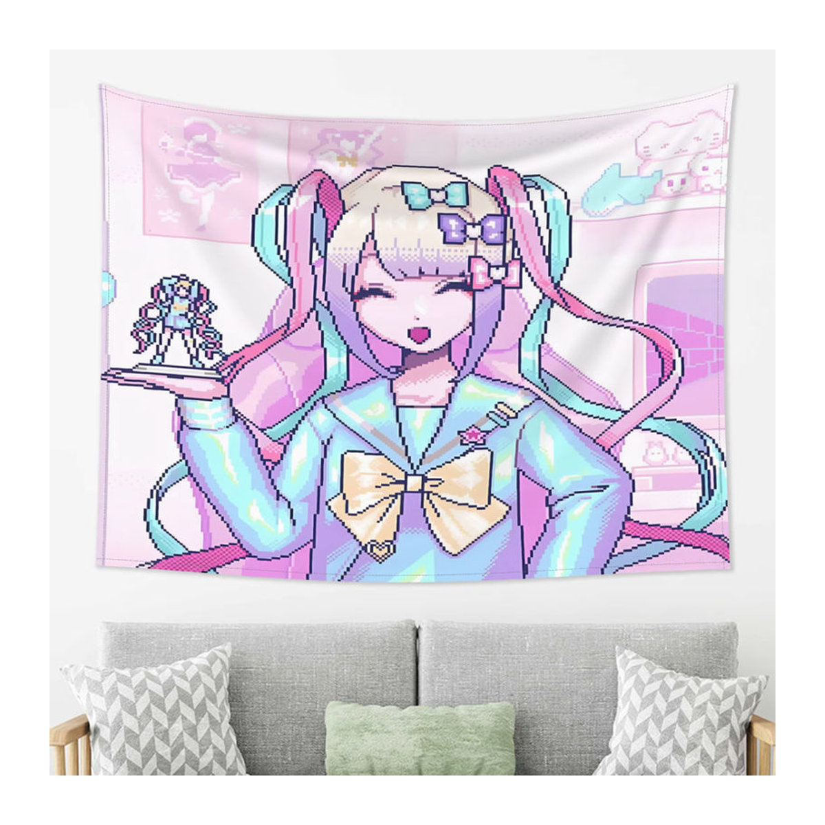 K-AN-G-EL Nso Wandteppich Peach Hellbeige im Anime-Stil mit Porträt-Motiv, B: 150 cm, H: 90 cm - Bild 2