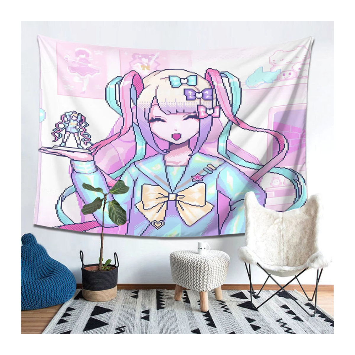 K-AN-G-EL Nso Wandteppich Peach Hellbeige im Anime-Stil mit Porträt-Motiv, B: 150 cm, H: 90 cm - Bild 3