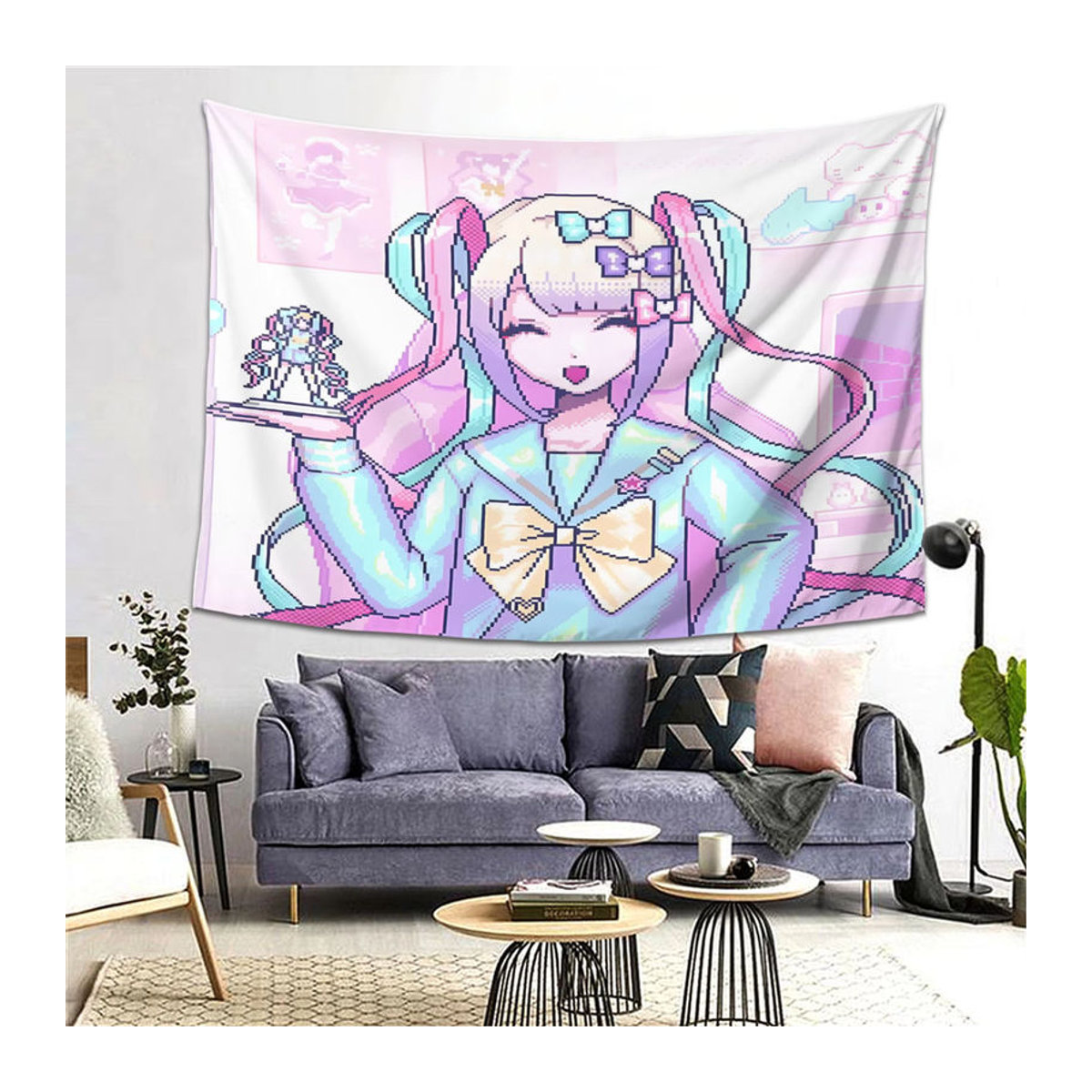 K-AN-G-EL Nso Wandteppich Peach Hellbeige im Anime-Stil mit Porträt-Motiv, B: 150 cm, H: 90 cm - Bild 4