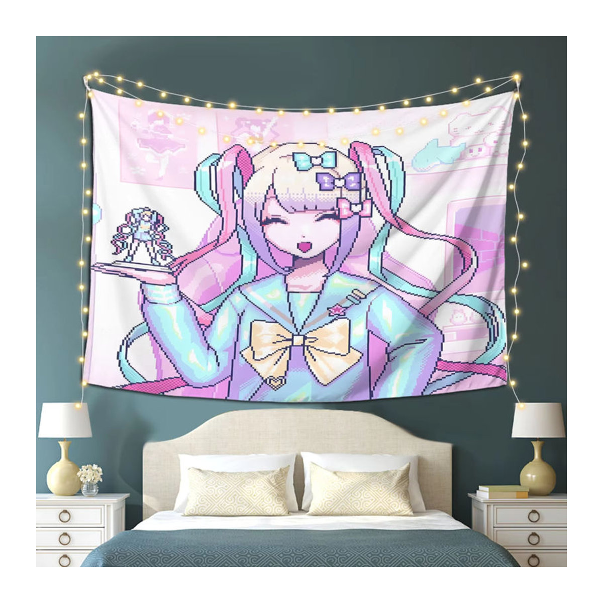 K-AN-G-EL Nso Wandteppich Peach Hellbeige im Anime-Stil mit Porträt-Motiv, B: 150 cm, H: 90 cm - Bild 5