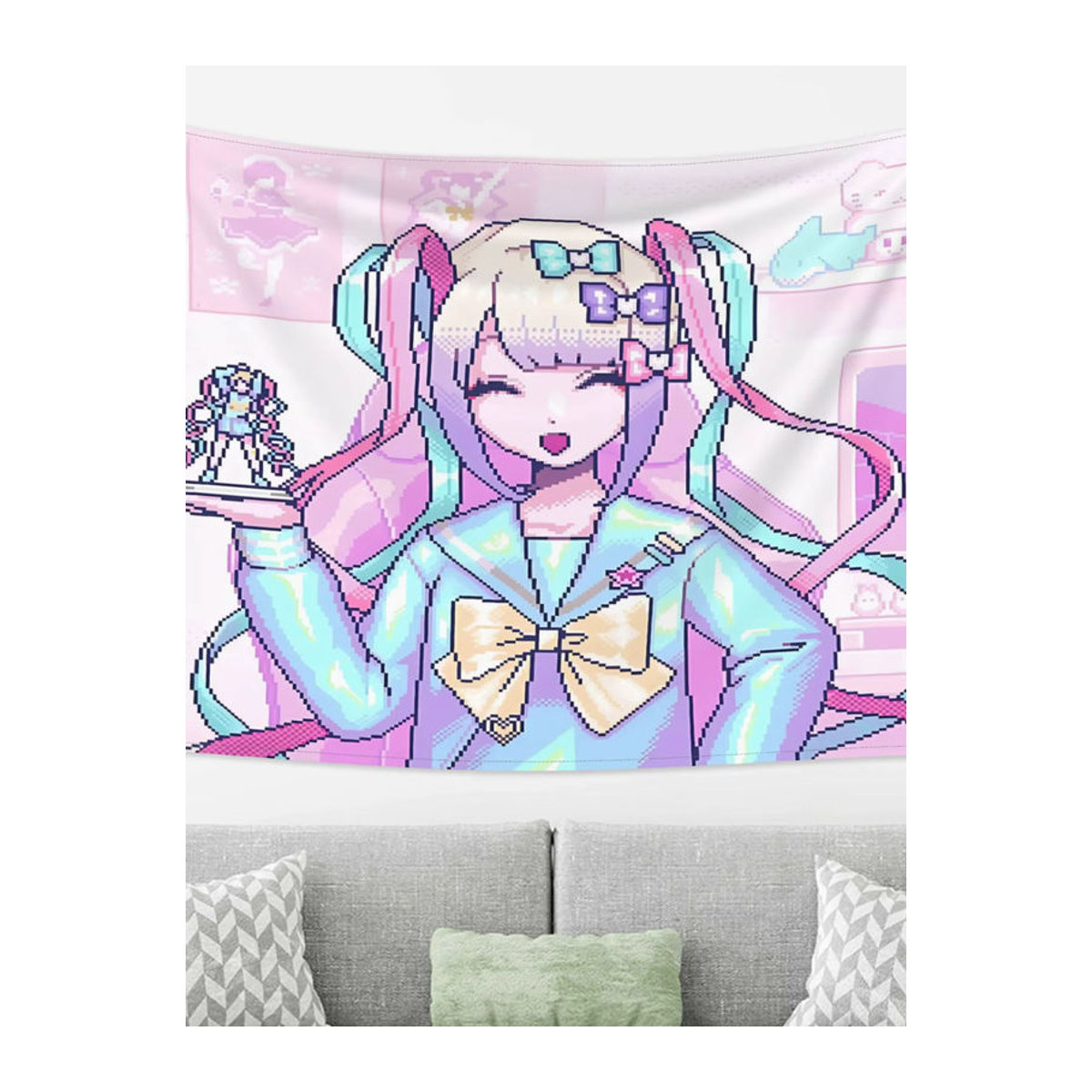 K-AN-G-EL Nso Wandteppich Peach Hellbeige im Anime-Stil mit Porträt-Motiv, B: 150 cm, H: 90 cm - Bild 6