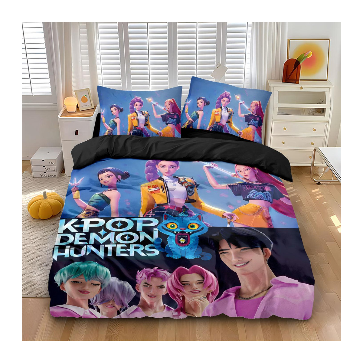 K-Pop Bettwäscheset Demon Hunters aus Polyester in Rosa oder Schwarz, Bettbezug mit Reißverschluss, B/H: 240 x 210 cm - Bild 1