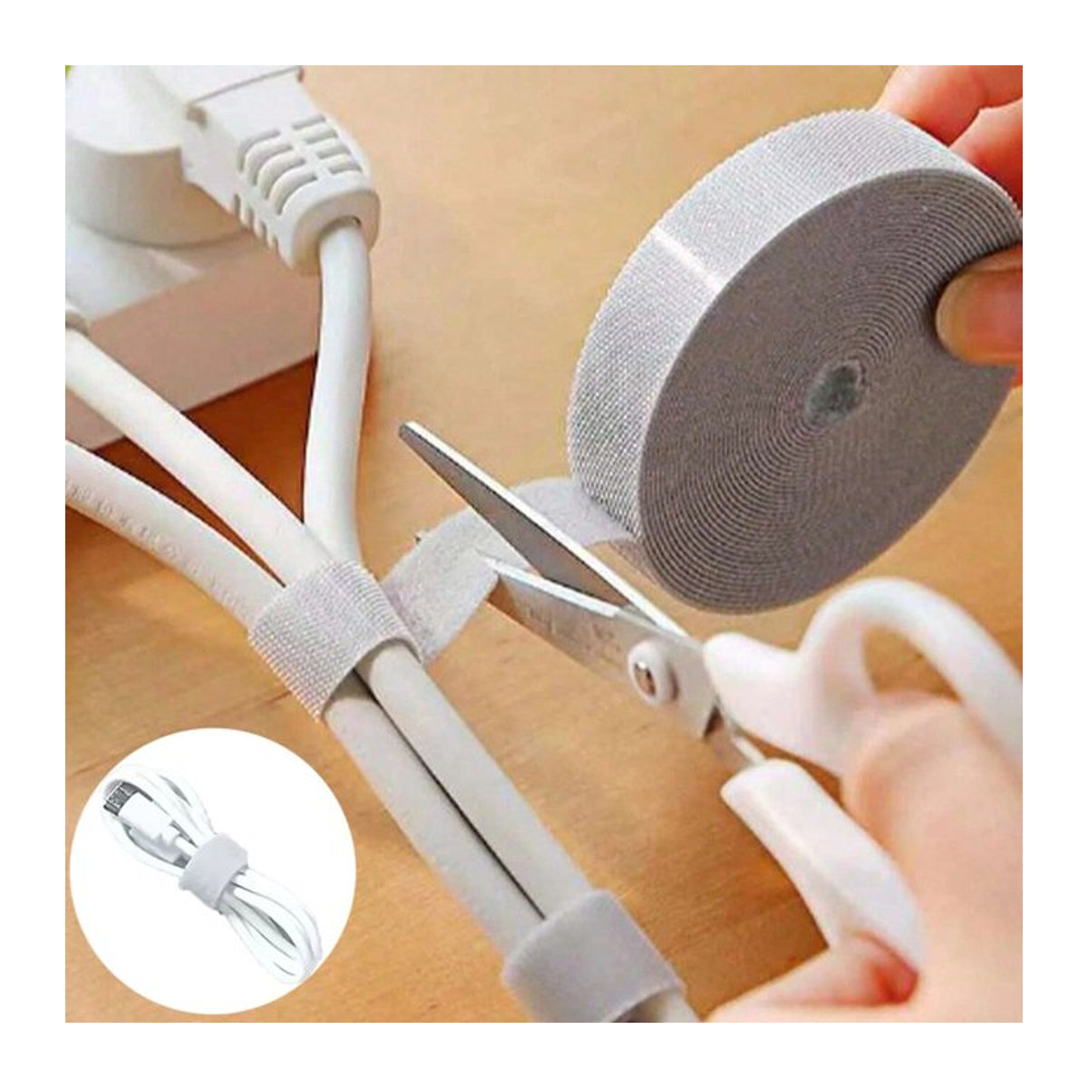 Kabelbinder mit Klettverschluss und RollWinder für Ladekabel und Datenkabel, Grau, 5 m Länge - Bild 1