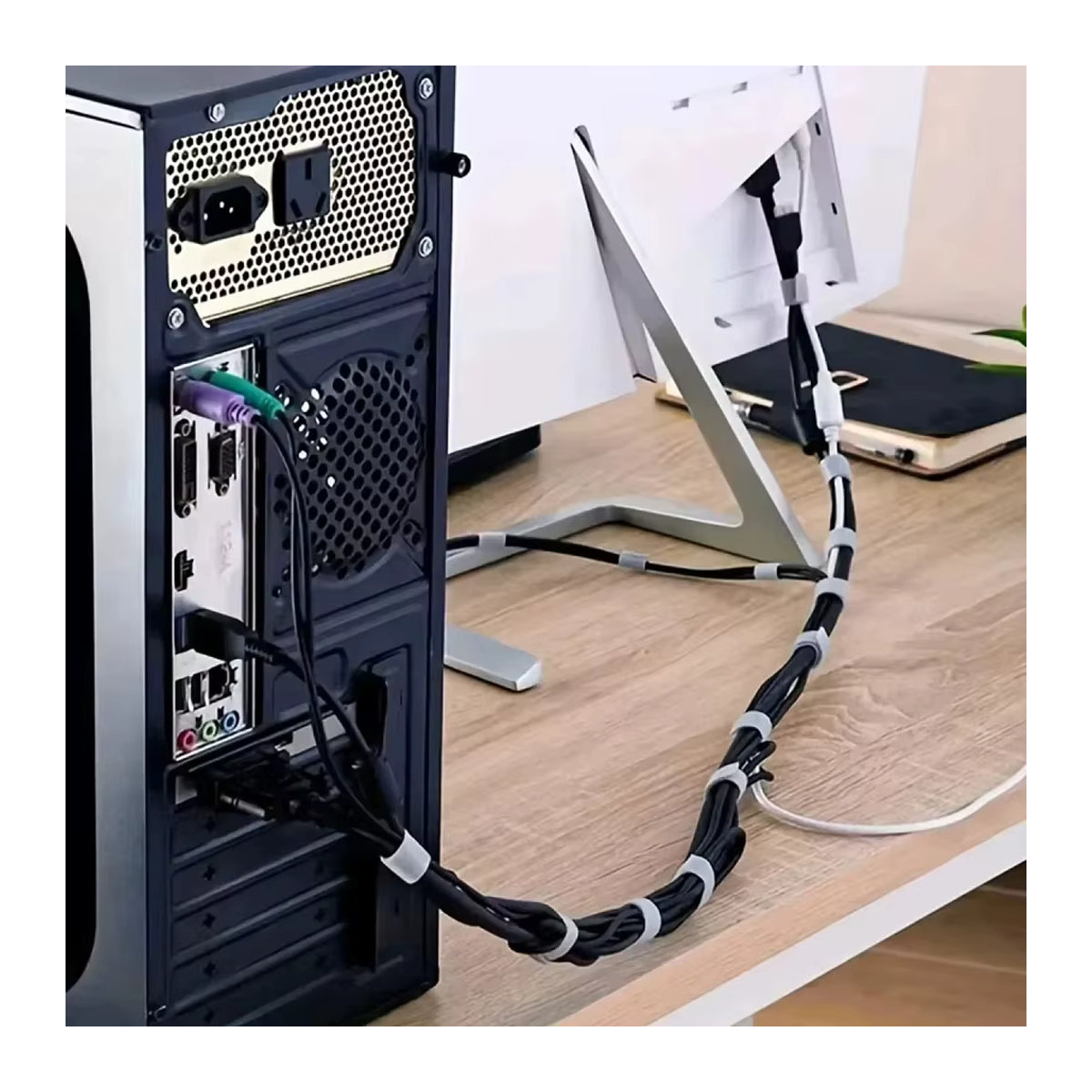 Kabelbinder mit Klettverschluss und RollWinder für Ladekabel und Datenkabel, Grau, 5 m Länge - Bild 3