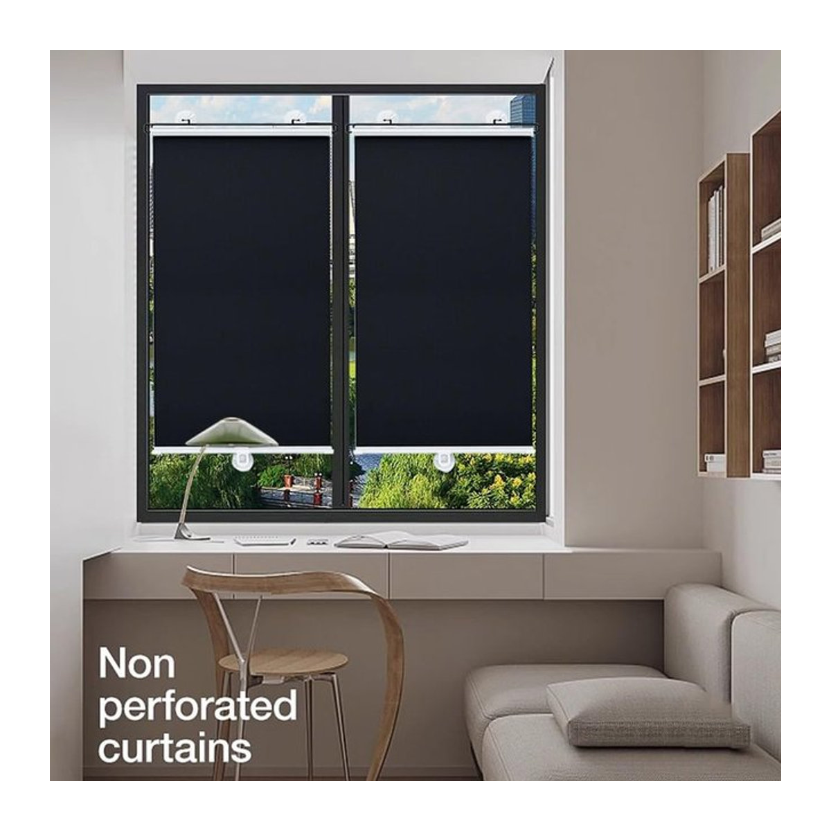 Kabelloser einziehbarer Rollschutz in Schwarz zur Verdunkelung und zum Sonnenschutz ohne Bohren für Fenster, Zuhause und Büro - Bild 1