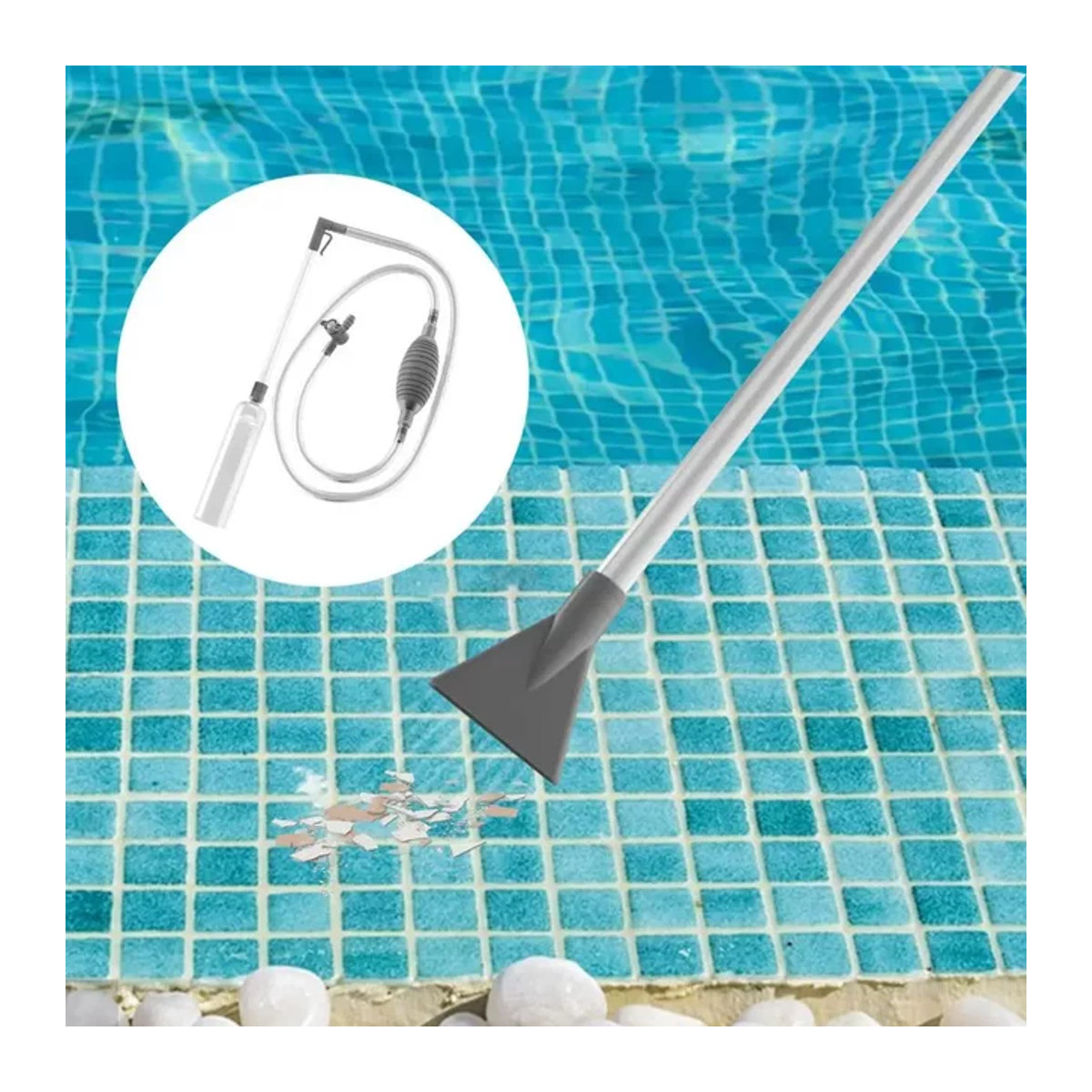 Kabelloser Handstaubsauger für Schwimmbecken und Aquarien in Transparent mit verstellbarem Ventil und 2 Düsen - Bild 1