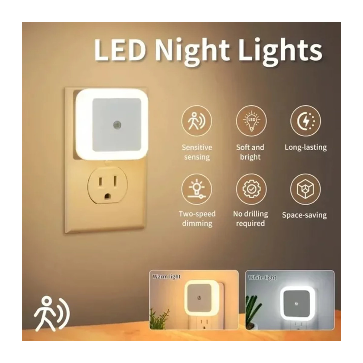 Kabelloses LED Nachtlicht mit Sensor in Weiß für Kinderzimmer und Schlafzimmer - Bild 1