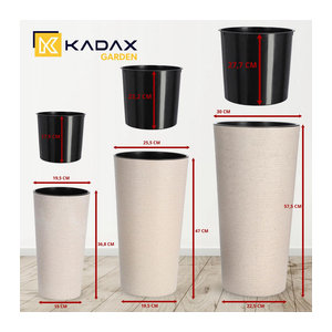 KADAX Set aus 3 Blumentöpfen mit Übertopf und Blumenständer für den Garten in Beige und Grau