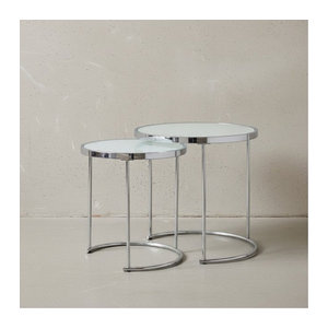 KADIMA DESIGN 2-teiliges rundes Couchtisch-Set aus Glas und Chrom in modernem Design