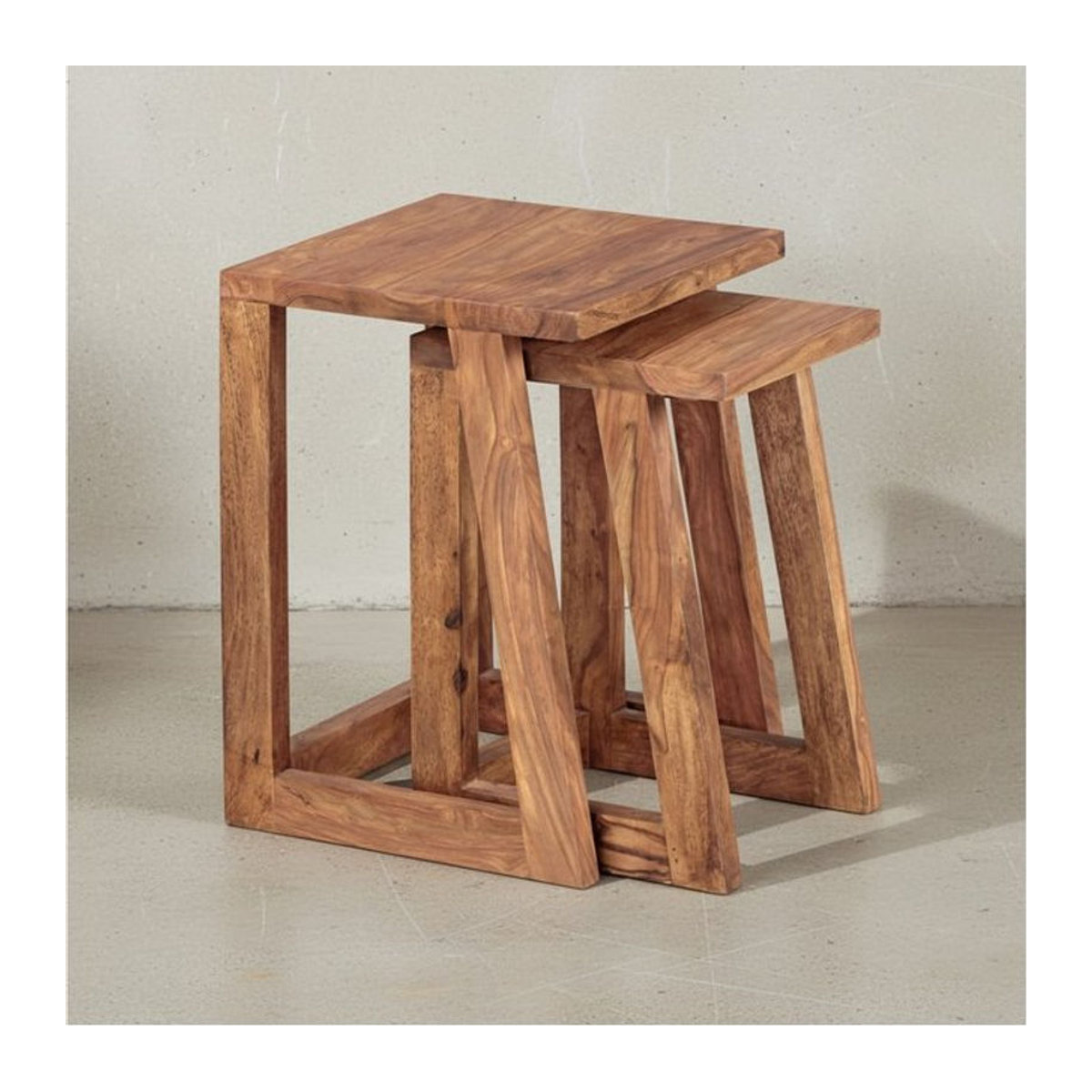 KADIMA DESIGN 2er Set Beistelltische aus Massivholz Sheesham in Braun, quadratisch und minimalistisch - Bild 1