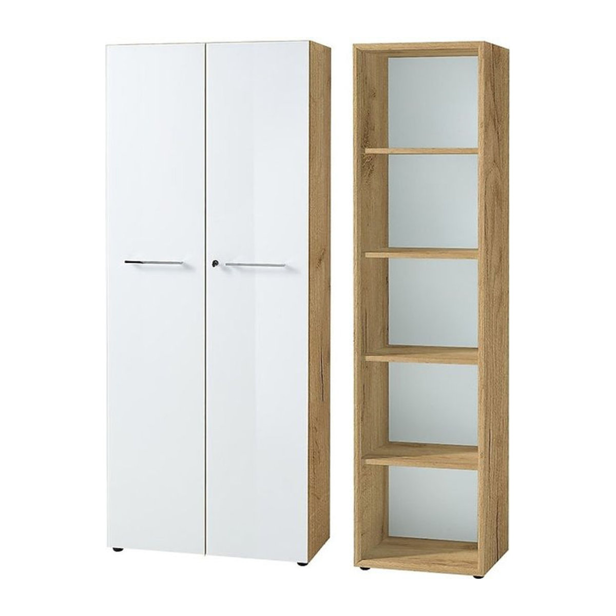 Kadima Design Aktenschrank Set MUENCHEN 2-teilig mit Regal und Glasfront in Chalet-Eiche-Nb. und Weiß - Bild 1