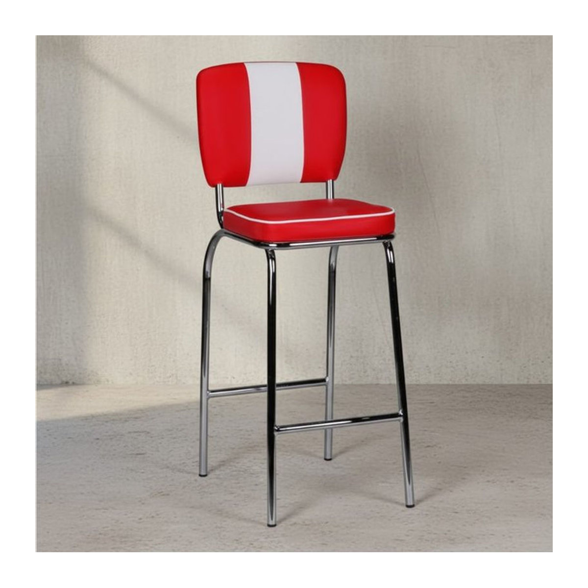 KADIMA DESIGN American Retro Barhocker aus Kunstleder mit Chromfuß in Rot - Bild 1