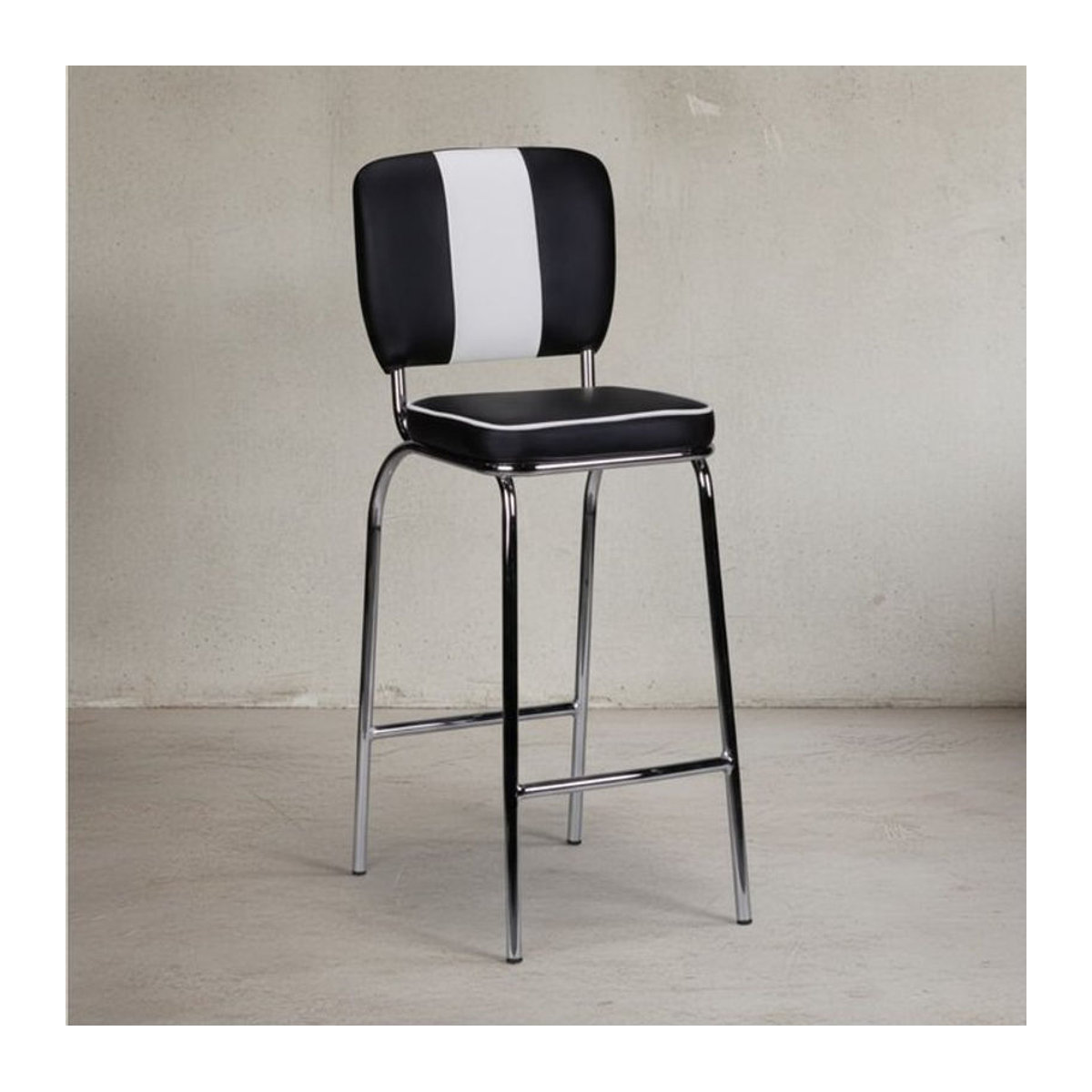 KADIMA DESIGN American Retro Barhocker aus Kunstleder mit Chromfuß in Schwarz/Weiß - Bild 1