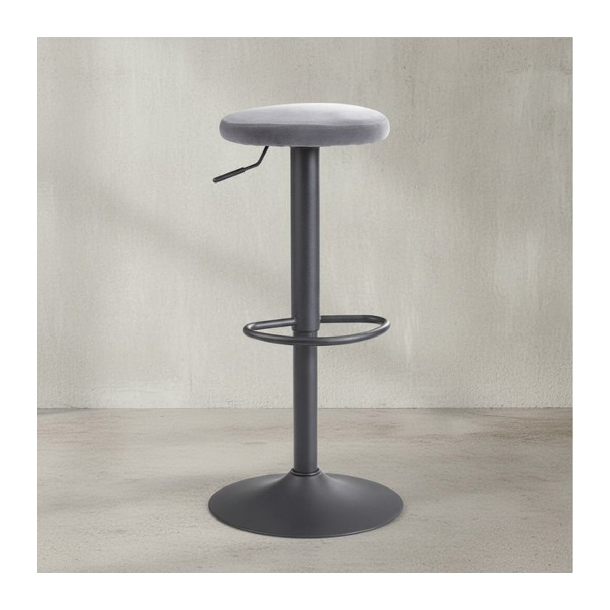 KADIMA DESIGN Barhocker CAMPANIA in Grau mit Samtbezug und Metallgestell, 360 Grad drehbar - Bild 1
