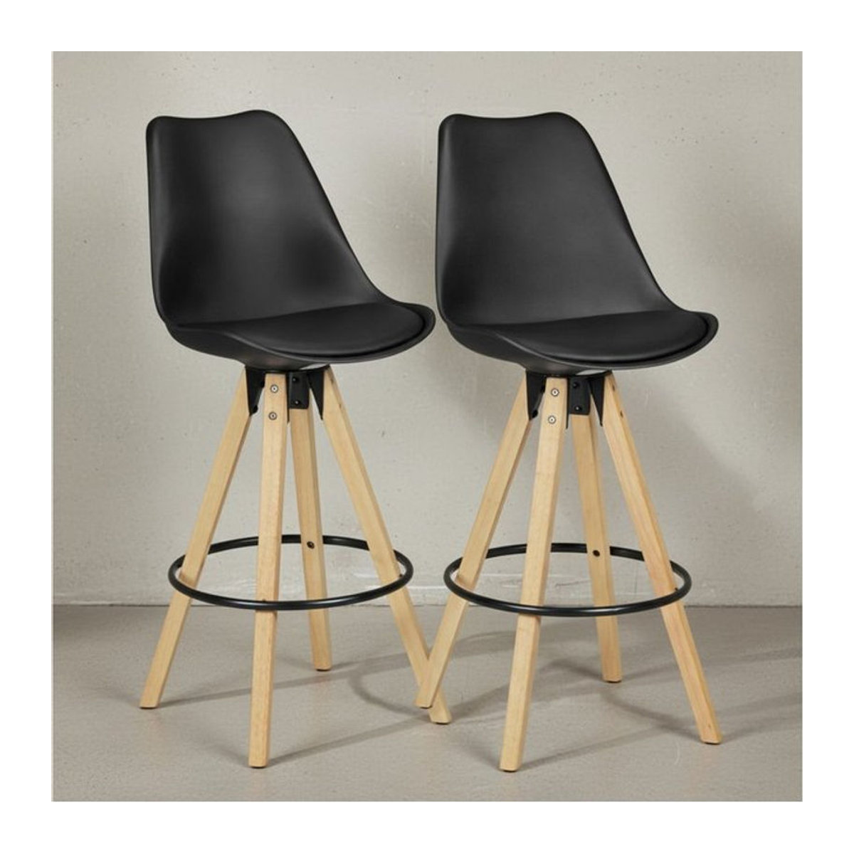 KADIMA DESIGN Barhocker Set in Schwarz mit Kunstleder und Holzbeinen im Skandinavischen Stil - Bild 1