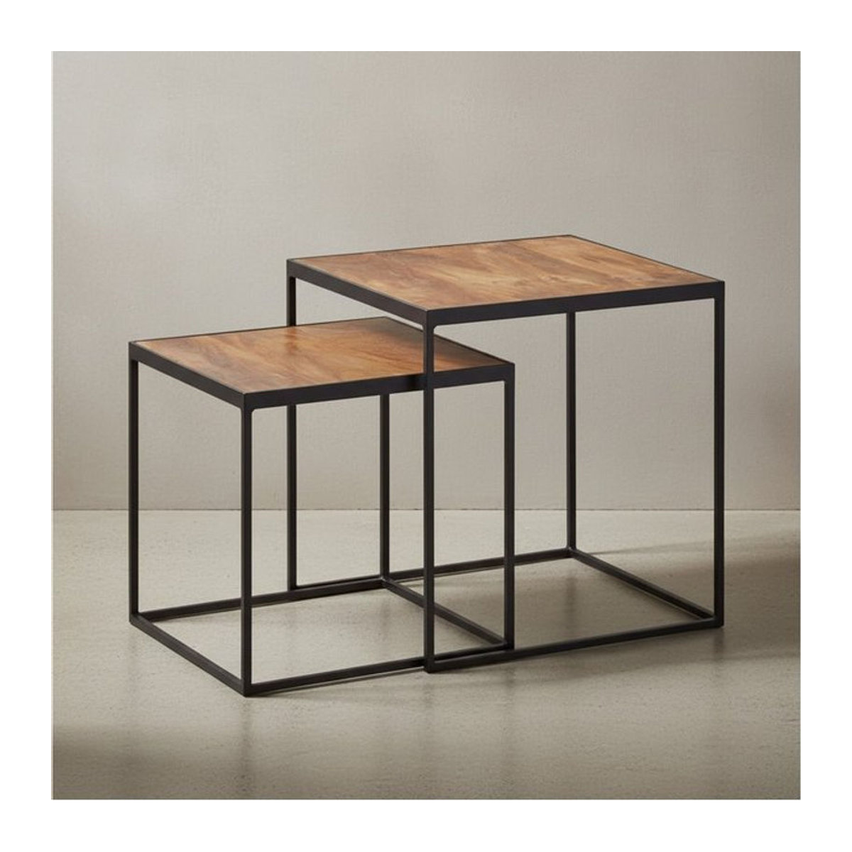 KADIMA DESIGN Beistelltisch 2er Set Industrial aus Massivholz und Metall in Braun, quadratisch, B/T/H: 44 x 40 x 40 cm - Bild 1
