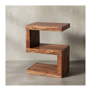 KADIMA DESIGN Beistelltisch NAKO S Cube aus Massivholz in Braun, B/T/H: 44 x 30 x 60 cm