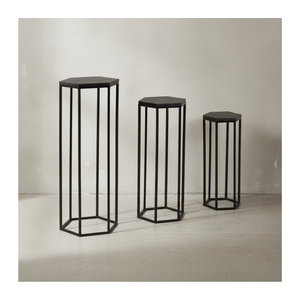 KADIMA DESIGN Beistelltisch-Set aus Massivholz und Metall in Schwarz mit 3 Hexagon-Tischen im modernen Design