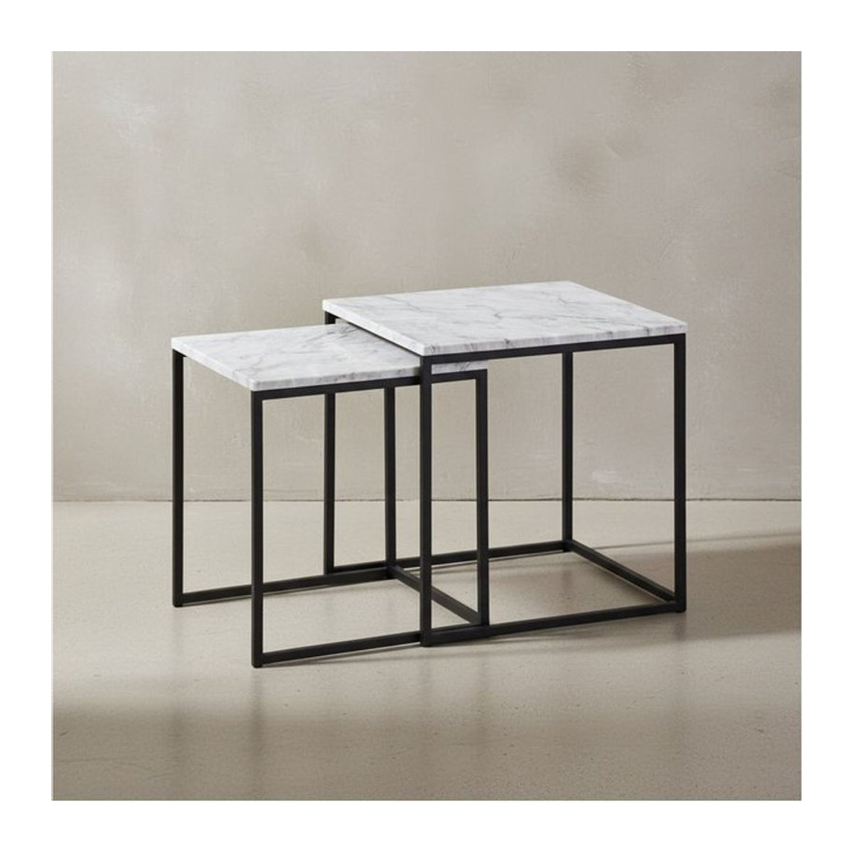 KADIMA DESIGN Beistelltisch Set in Marmor-Optik mit Metallgestell, Schwarz/Weiß, B/T/H: 40 x 42,5 x 40 cm und 35 x 39,5 x 35 cm - Bild 1