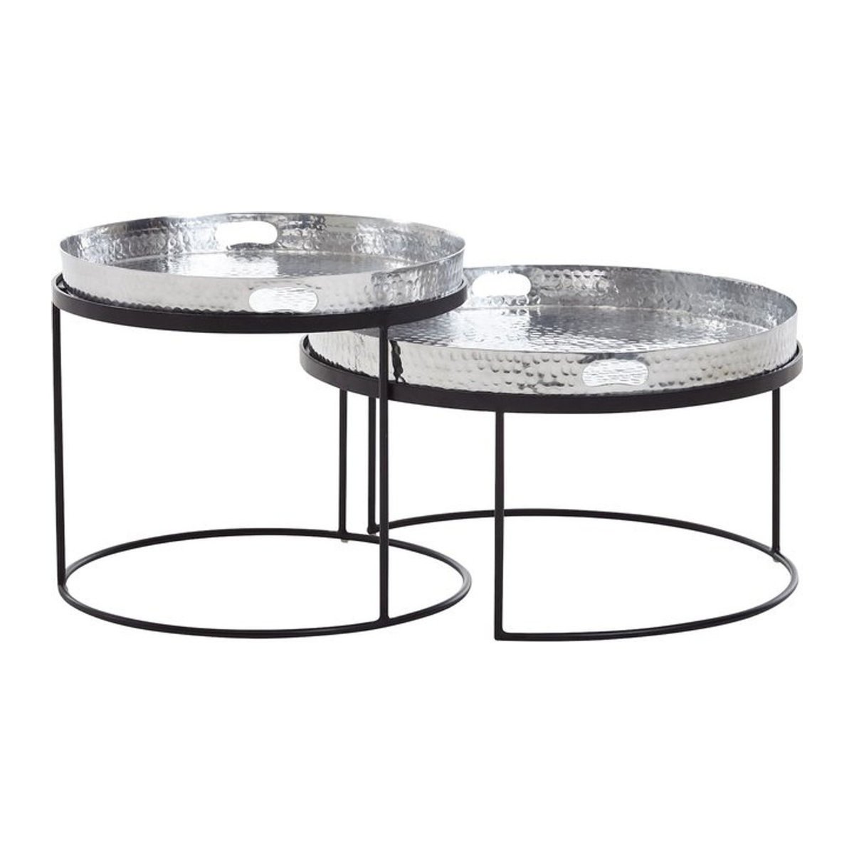 KADIMA DESIGN Couchtisch 2er Set Modern in Silber/Schwarz mit Hammerschlag-Strukturen und Griffmulde, handgefertigt - Bild 1