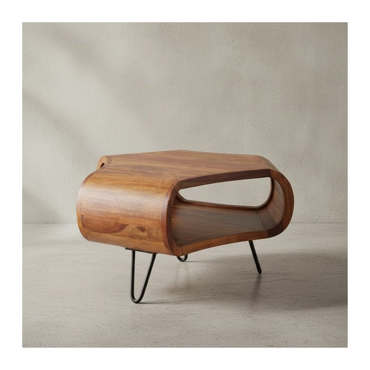 KADIMA DESIGN Couchtisch aus Massivholz und Metall in Braun, quadratisch, Landhaus-Stil und Modern, B/T/H: 55 x 38 x 55 cm - Bild 1