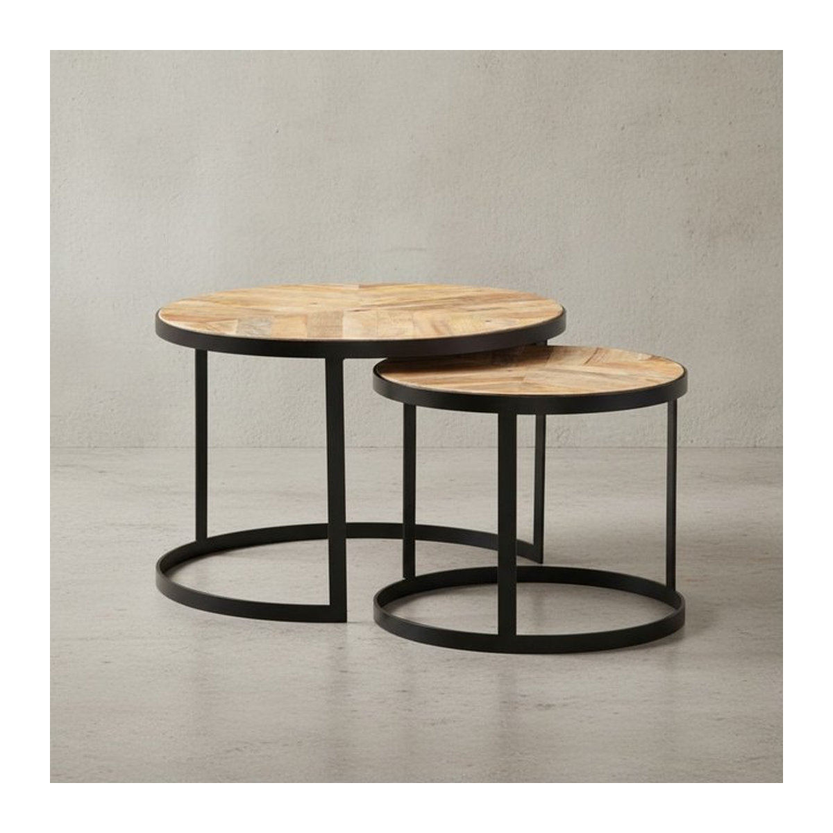 KADIMA DESIGN Couchtisch-Set ESINO im Industrial-Stil aus Massivholz und Metall, Braun, B/T/H: 60 x 60 x 40 cm und 60 x 60 x 40 cm - Bild 1