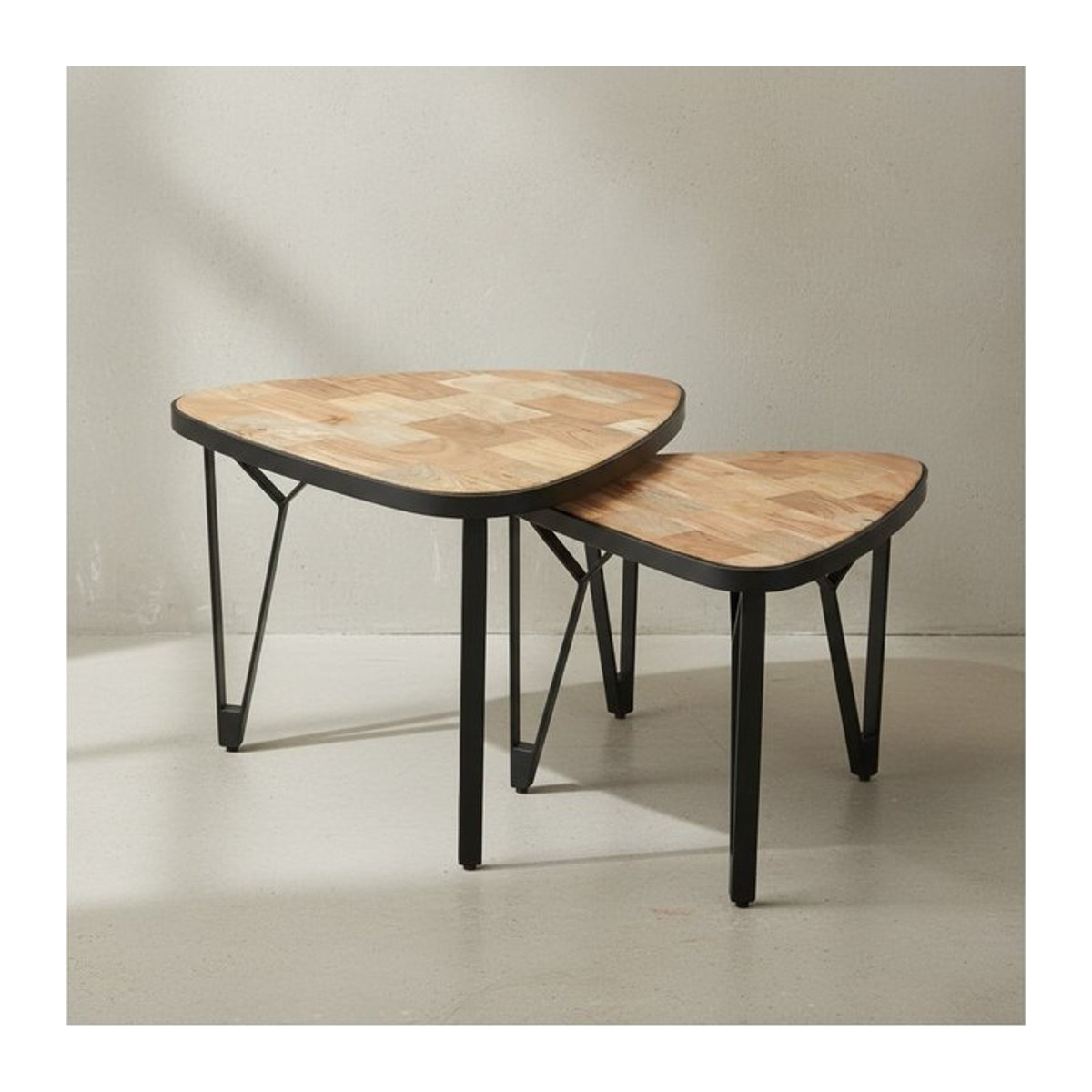 KADIMA DESIGN Couchtisch Set im Industrial Design aus Massivholz und Metall in Natur - Bild 1