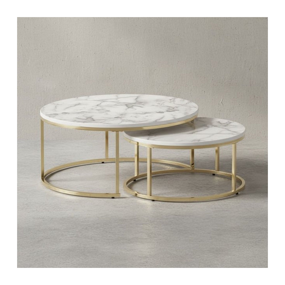 KADIMA DESIGN Couchtisch-Set in Marmor-Optik mit Eiche Natur und Metallgestell, quadratisch, Schwarz/Weiß, B/T/H: 80 x 80 x 36 cm und 60 x 60 x 26 cm - Bild 1
