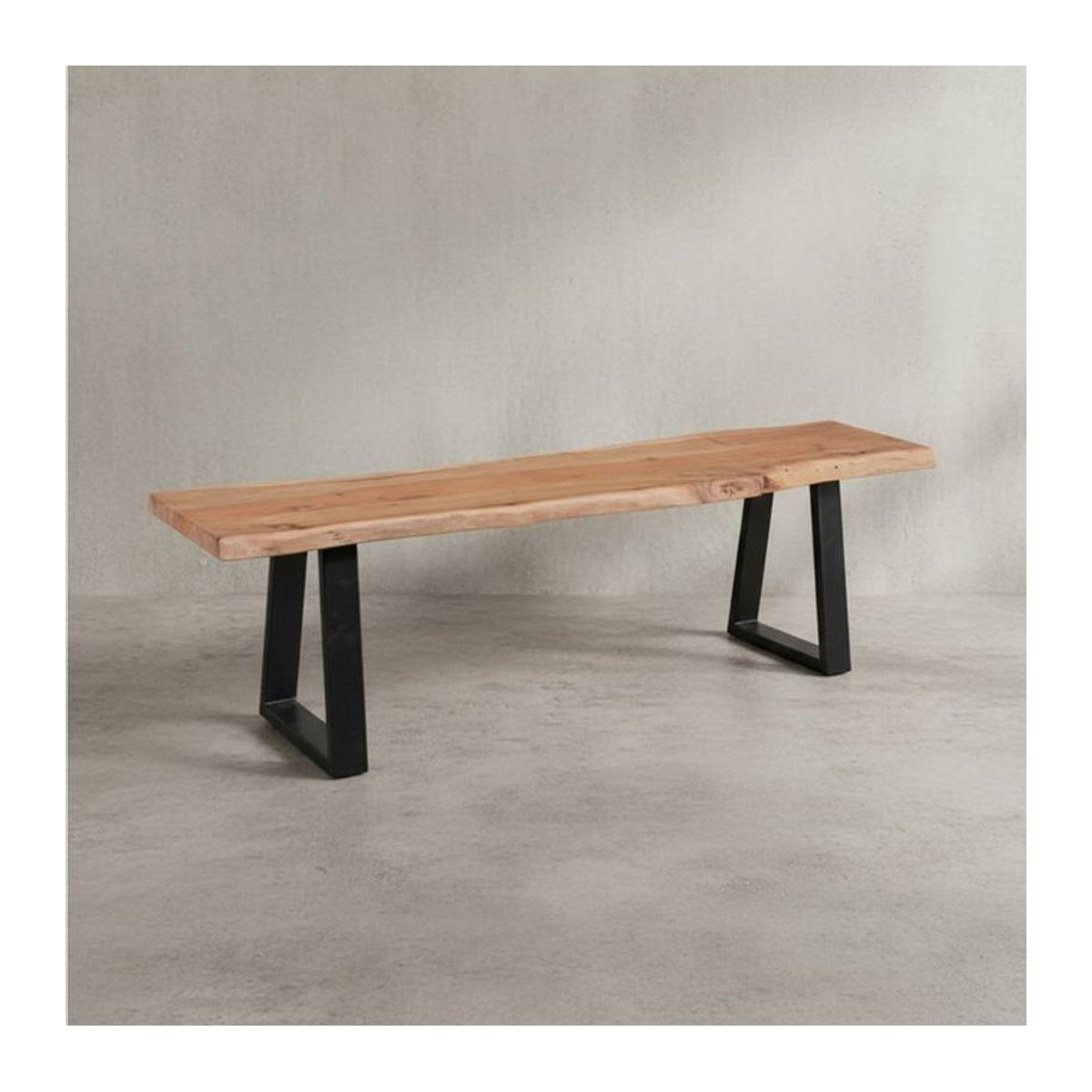 KADIMA DESIGN Esszimmerbank aus Akazienholz Massivholz im Industrial Design, Farbe Natur/Braun mit schwarzen Metallfüßen, B/T/H: 160 x 40 x 45 cm - Bild 1